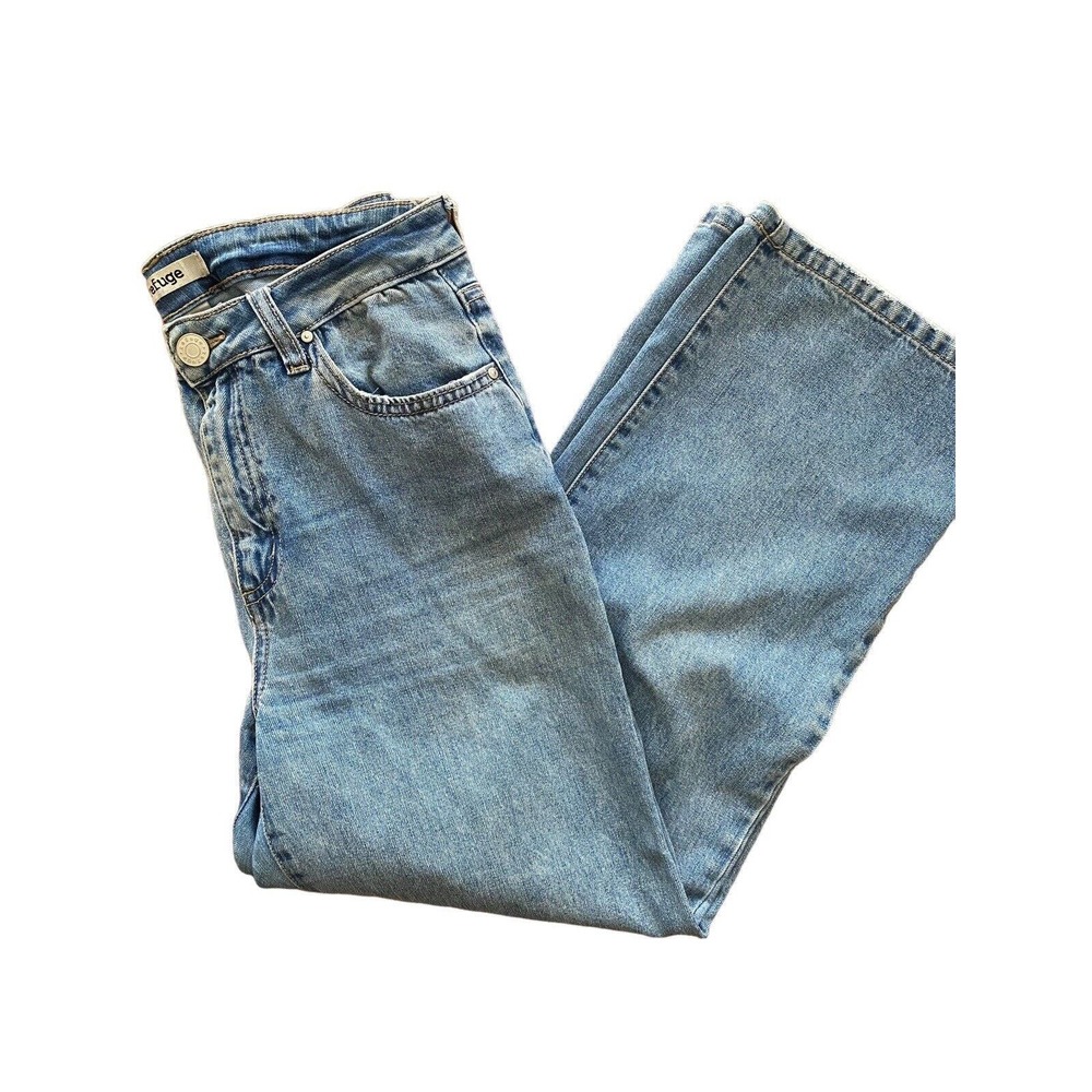 Refuge Womens Straight Jeans 6 Mid Waisted Mom Light Wash Cropped Stretch